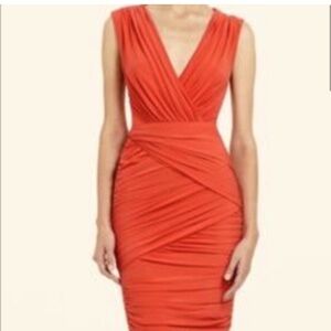 BCBGMaxAzria Red Ruched Bodycon Cocktail Dress